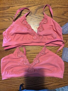 😍NWT Auden Pink Lace-Trim Wireless Bralettes size large